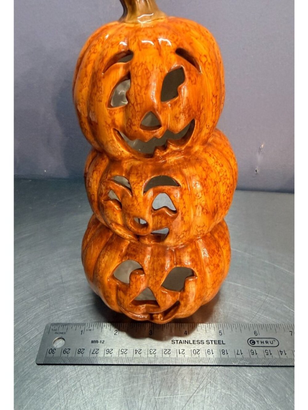 Vintage Russ Berrie Ceramic Stacked Jack O' Lantern Tealight Candle Holder 28683 - Picture 8 of 8